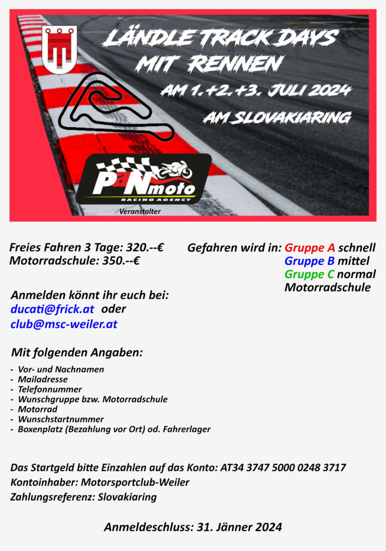 Ländletrackdays Slovakiaring, 1. – 3. Juli 2024